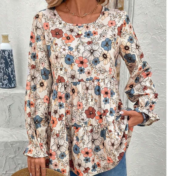 Maternity Floral Print Round Neck Long Sleeve Blouse - Picture 9 of 9